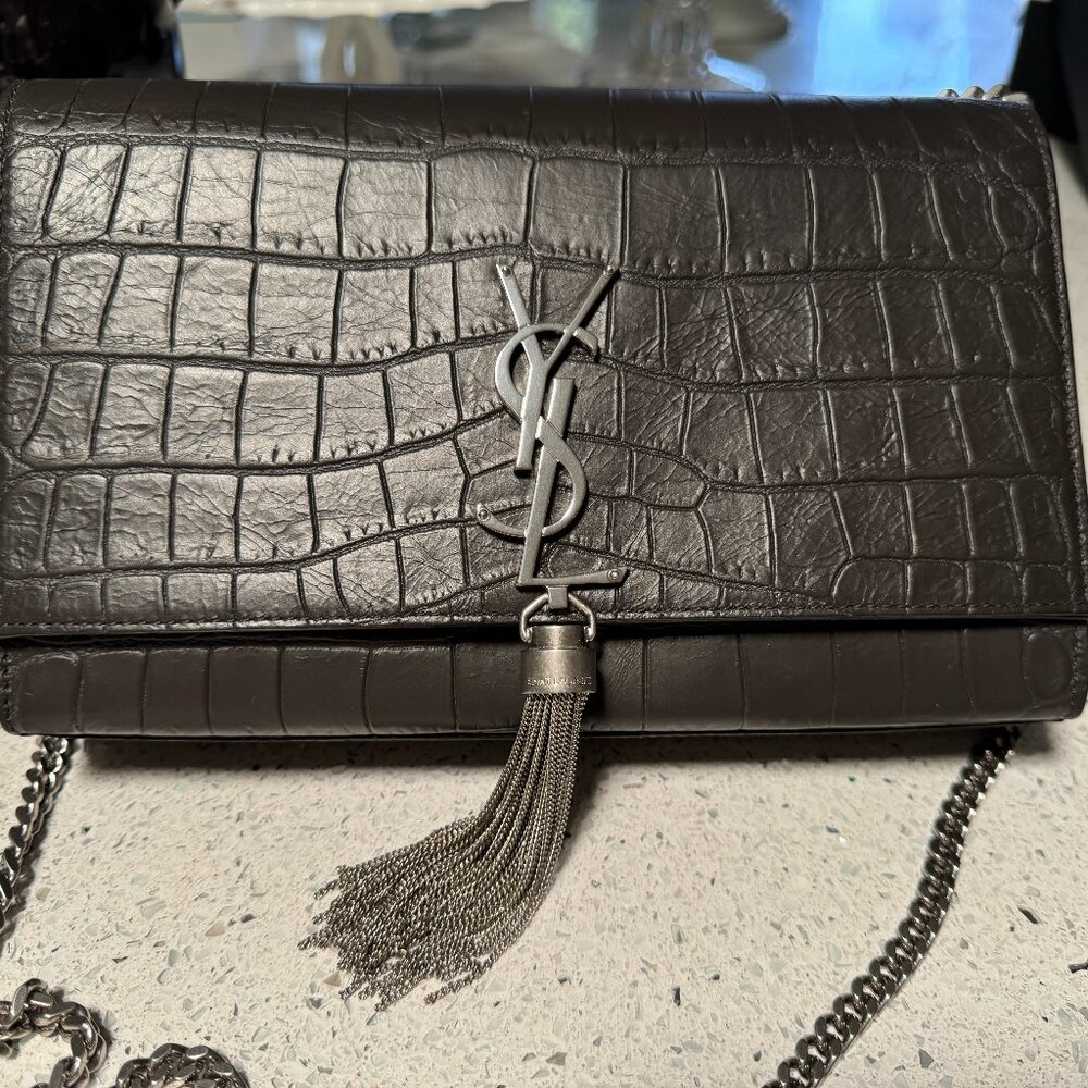 YSL Saint Laurent Kate Crocodile Embossed Bag